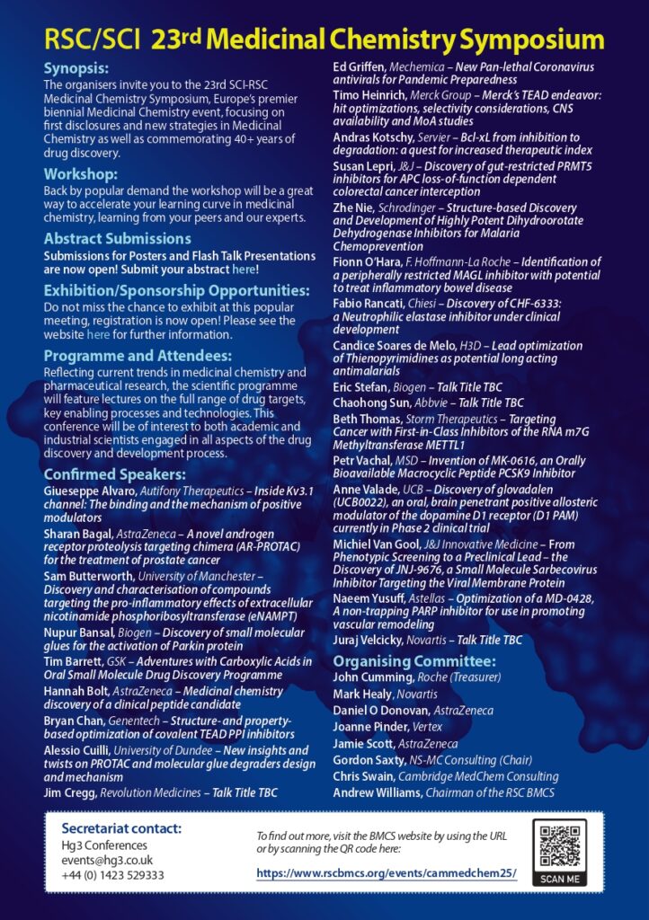 RSC-BMCS / SCI 23rd Medicinal Chemistry Symposium - RSC BMCS